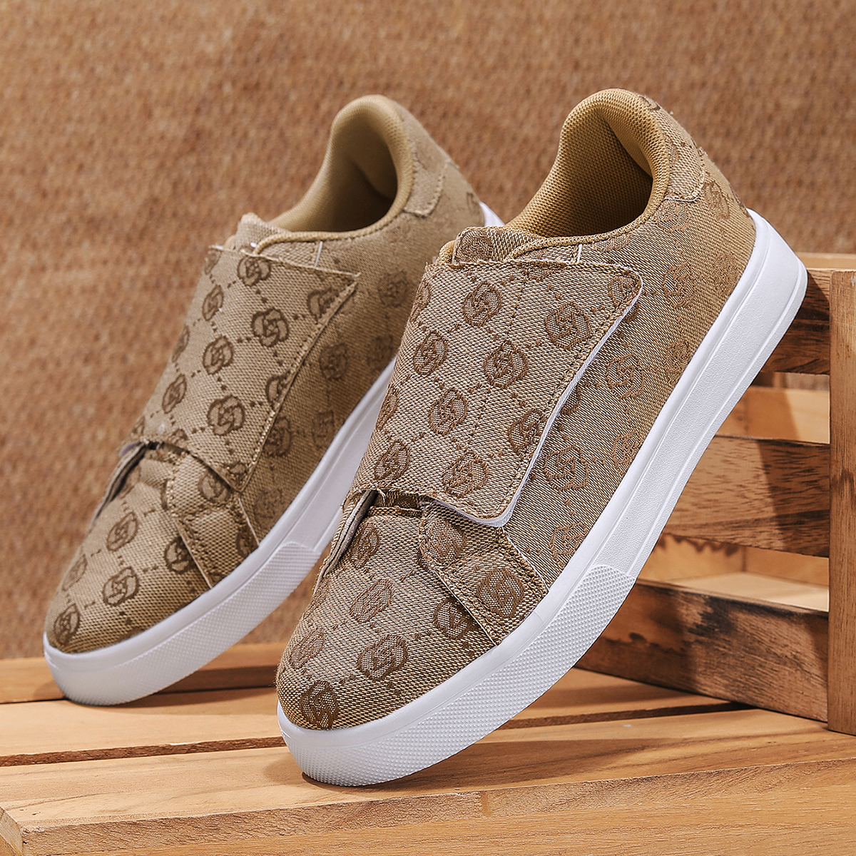 Men'S Shoes Low Top - 2026 New Men's Vintage Print Velcro